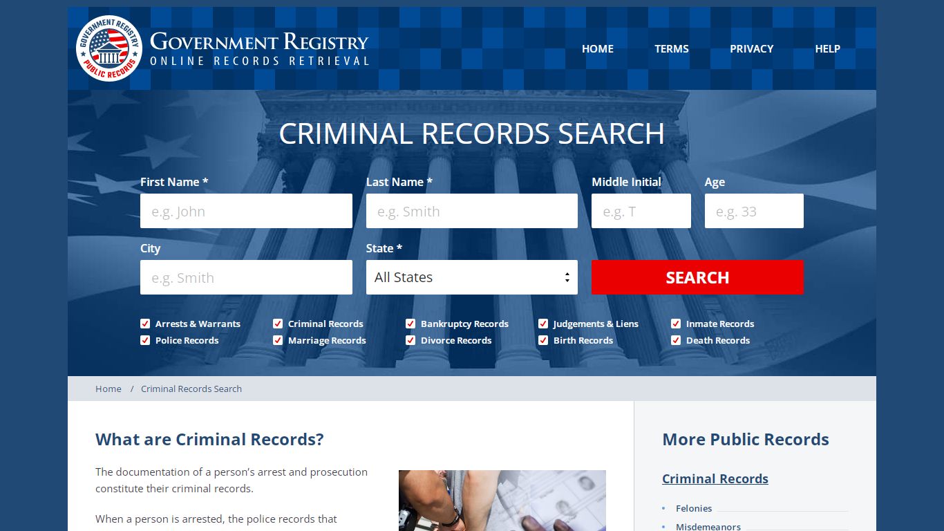 Criminal Records Search - GovernmentRegistry.Org